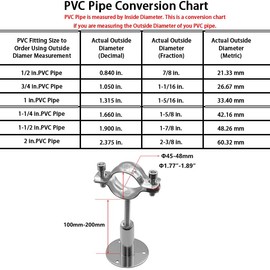 Beduan 1.77 Inch Stainless Steel Pipe Support Wall Ceiling Mount Pipe Strap Clamp Adjustable Pipe Bracket Holder for PVC Metal Water Pipe Tube Fitting (Range 45-48mm/1.77"-1.89",Height:100mm-200mm)