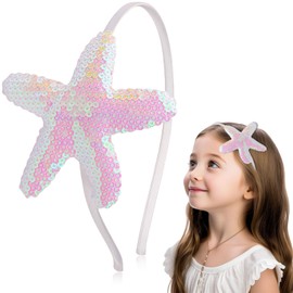 Pvoiue Mermaid Starfish Headband for Girls Women, White Holography Sequins Mermaid Starfish Hair Band for Women Girls Hair Accessories Summer Birthday Wedding Party Supplies
