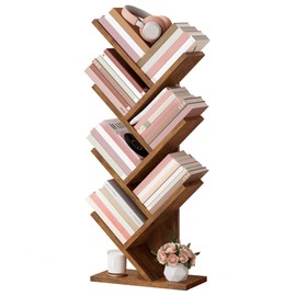 Hoctieon 7 Tier Tree Bookshelf, 7 Shelf Bookcase, Free Standing Tree Bookcase, Display Floor Standing Shelf for Books, Book Organizer Shelves for Home Office, Living Room, Bedroom, Rustic Brown
