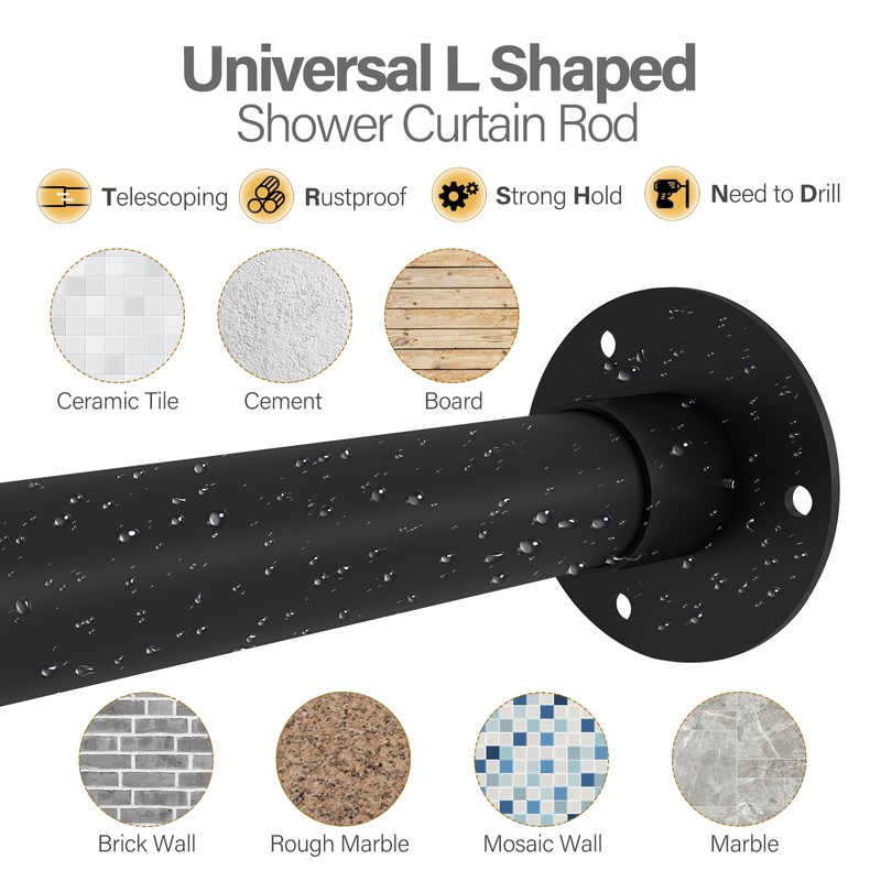 Diamond Shaped Corner Shower Curtain Rod, [Both Sides: 22"-34.8", Middle: