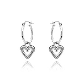 Paz Creations 925 Sterling Silver Earrings for Women - Small Hoop Earrings with Heart Charm, Hypoallergenic Sterling Silver Dangle Earrings for Women (Sterling Silver Charm)