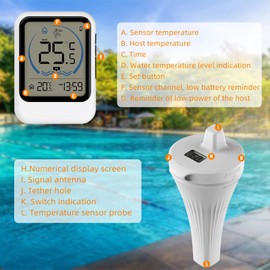 Hot Tub Temp, Swimming Pool Thermometer, Ip68 Waterproof Thermometer Grade Floating With Wireless Display Screen Pools Accessories Suitable for Swimming Hot Tubs Spas