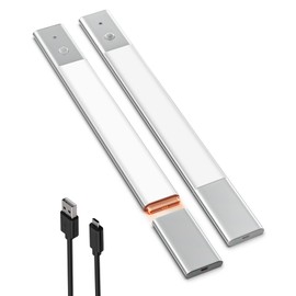 EZVALO 48 LED Under Cabinet Lighting Wireless Closet Light with 1500mAh Battery, Motion Sensor Light Indoor Stick-on Magnetic for Kitchen Cupboard Pantry Wardrobe, White Light, Aluminium, 2Pack
