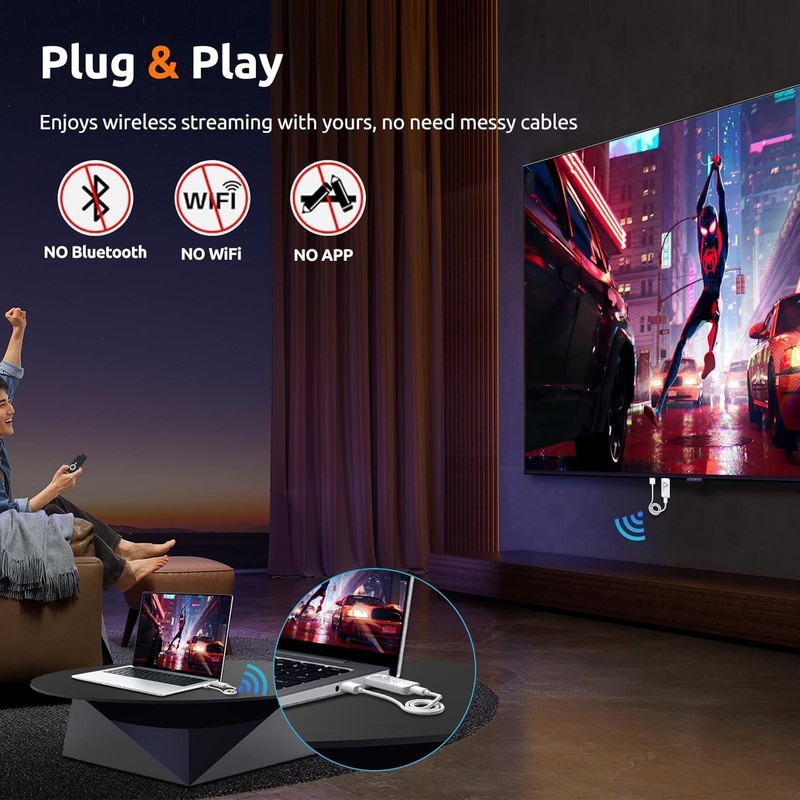 Wireless HDMI Transmitter and Receiver 382FT/100M, 2.4G+5G Plug & Play