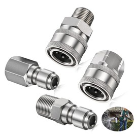 Pack of 4 Pressure Washer Coupling 1/4 Inch, Quick Coupling NPT 1/4 Inch Quick Coupling, Quick Coupling Pressure Washer, Connectors for Pressure Washers with Internal Thread (Silver)