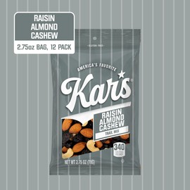 Kar’s Nuts Raisin Almond Cashew Trail Mix, 3 oz – Grab & Go Bags, Individual Snack Packs (Pack of 12), Gluten-Free Trail Mix Snack