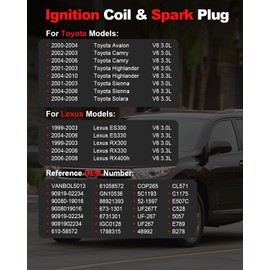 VANBOL Set of 6 Ignition Coil Pack UF267 & Iridium Spark Plugs 4504 Compatible with 2001-2010 Toyota Highlander Avalon Camry Sienna Solara 1999-2008 Lexus ES300 ES330 RX300 RX330 RX400h V6 3.0L 3.3L