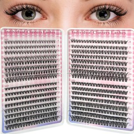 LUFFLOK 640pcs Fluffy Individual Eyelashes Kit, 30D+40D+50D+60D Cluster Lashes, DIY Lash Extension kit 8-16mm Russian D Curl Mixed Trays, Natural Lash Clusters Lashes Individual for Beginners