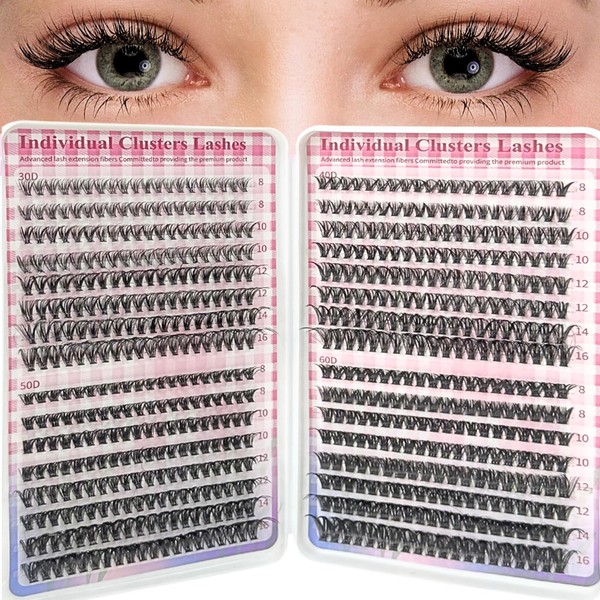 LUFFLOK 640pcs Fluffy Individual Eyelashes Kit, 30D+40D+50D+60D Cluster Lashes, DIY