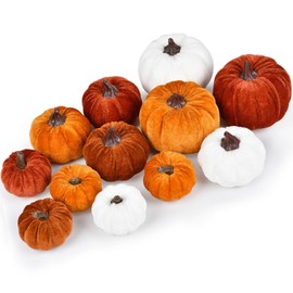 DearHouse 12Pcs Artificial Pumpkins Maple Harvest Fall Decoration Autumn Thanksgiving Harvest Home Decoration (White&Orange)