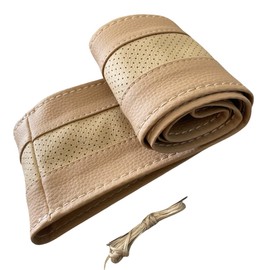 LB114 Steering Wheel Cover 37-39 cm for Lacing Beige Leather with Beige Stitching