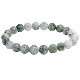 Tree Agate Bracelet, Natural Healing Crystal Bracelet for Women and Men, 8mm Round Beaded Bracelet for Spiritual, Protection, Positive Energy, Elastic Adjustable Size Gemstone Bead Bracelet