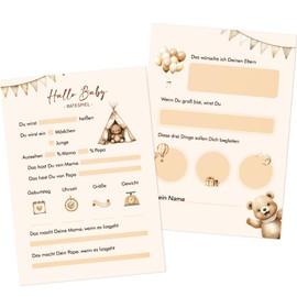 BETESSIN Baby Shower Games Cards - 25 Baby Shower Guessing Game Cards with Baby Bear Motif - Baby Shower Cards to Fill in - Baby Shower Party Games for Boys and Girls, Gender Reveal Party Decoration