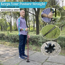 Honmido Walking Cane Foldable for Men & Women Seniors for Balance,Self Standing Folding Cane,Height Adjustable Anti-Slip Lightweight Alloy Walking Stick Collapsable for Travel Mobility Aid (Wine Red)