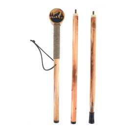 SE 55" Detachable Pine Wood Hiking Stick with Wolf Design, Camera Mount, Rope Wrapped Handle, and Paracord Wrist Strap