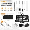 15pcs Stainless Steel BBQ Grill Tool Set for Outdoor Cooking