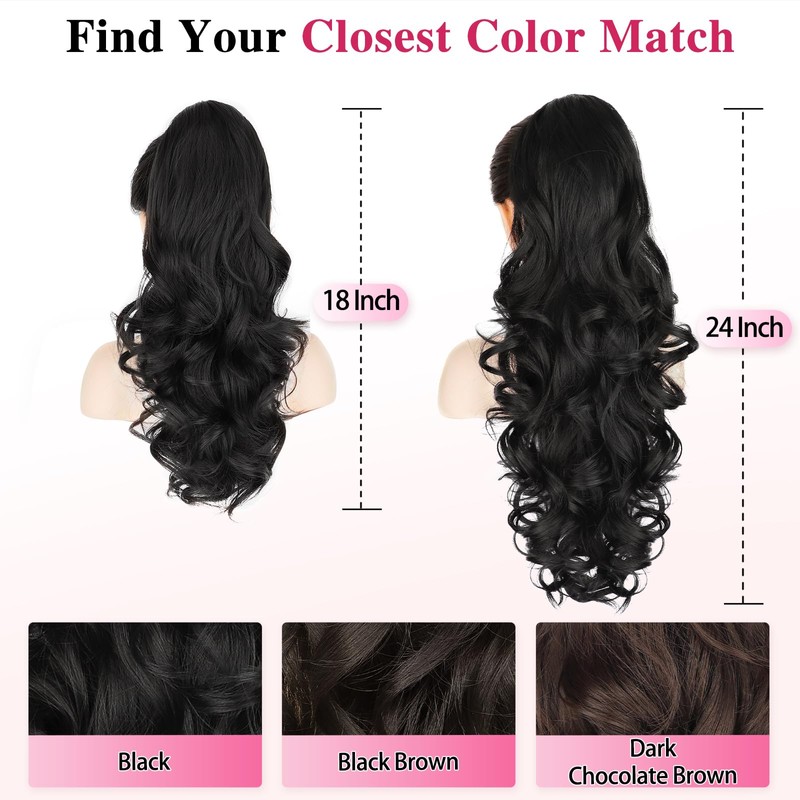 Long Curly Wavy Claw Clip Ponytail Extension,24" Chocolate Brown