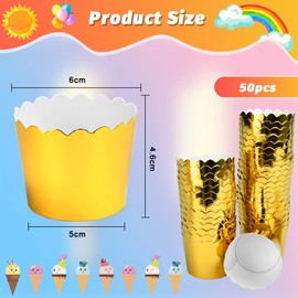 QINERSAW Pack of 50 Muffin Cases Paper Cupcake Cases Cupcake Baking Cups Paper Baking Cases for Dessert Wedding Party Birthday Christening 45 x 50 mm (Gold)