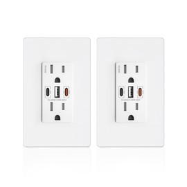 USB Wall Outlet, 65W GaN USB Outlet Receptacles with 3 USB Ports,15 Amp Tamper-Resistant Electrical Outlet with 1 Type A&2 Type C,Screwless Wall Plate Included,UL Listed,2 Pack