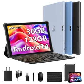 YUMKEM POWMUS | YUMKEM Newest 2025 Android 14 Tablet, 36GB(12+24)RAM 128GB ROM 1TB Expandable, Octa-core, WiFi, 8000mAh Battery, 10 inch Tablet with Keyboard Mouse, Case, 5+8MP Camera, Bluetooth, Entertainment All In One Tablet PC - Color: Grey - 128GB A