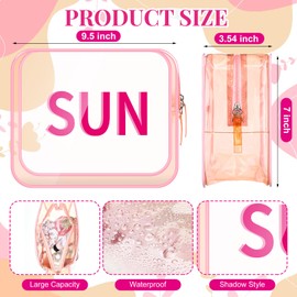 Shinylin Clear Makeup Bag 9.4"x7"x3.5" Pink Travel Toiletry Bag Large Cosmetic Pouch PVC Waterproof Transparent Zippered Organizer for Women Girl Summer Beach (Sun)