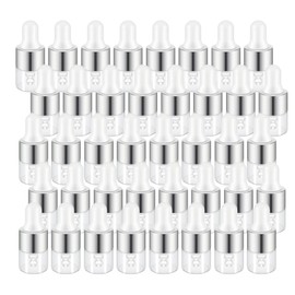 Easeen 50 Pcs Sample Dropper Bottles, 1ml Mini Dropper Bottles with 2 Pcs Plastic Droppers for Traveling Essential Oils DIY Cosmetic Liquid Sample Perfume (Silver)