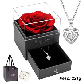PETFROH Collar Colgante Corazón Regalo, Eterna Flor Collar de Piedras Preciosas, Caja de Regalo, Aniversario Eterna Joyería Regalo para Esposa, Cumpleaños Regalo para Mujer