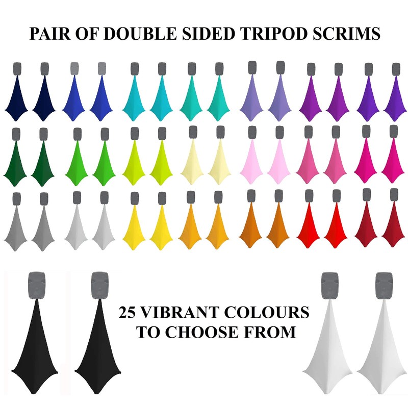 2x spandex stretch speaker stands scrims, DOUBLE SIDED tripod cover