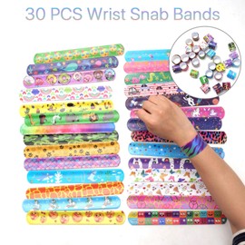 VANANA 30 PCs Slap Bracelets Slap Wrist Bands with 30 Designs Pattern Colorful Emoji Animal Party Bag Fillers Party Favors Pack