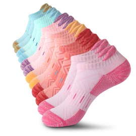 YOJOOM Athletic Socks Women 6 Pairs Cotton Cushioned Sports Trainer Socks for Womens Breathable Running Socks Low Cut Nonslip Ladies Ankle Socks(6 Pairs multicolour 3-5