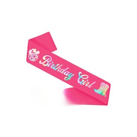Birthday Girl Sash with Iridescent Foil, Hot Pink Disco Cowgirl Birthday Sash for Women Western Cowgirl Birthday Party Decorations Girls Rodeo Birthday Party Supplies Retro Horse Birthday Favors (Birthday Girl Cowboy | PINK)