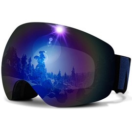 NENKI Ski Goggles for Men and Women, Anti-Fog Ski Goggles, UV 400 Frameless Ski Goggles, Suitable for Ski Helmet, OTG Skiboard Goggles, Blue