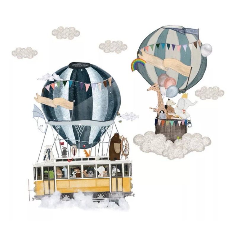 DaraBaby Vinil Infantil Globo Aerostático Dibujo Animales Bebe Niños