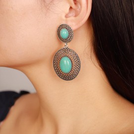 Denifery Turquoise Statement Earrings Turquoise Bohemian Dangle Metal Earrings Teardrop Western Earrings Western Jewelry for Women Girls, Metal, No Gemstone