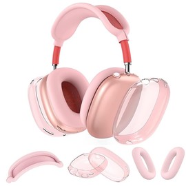 Silicone Case Cover for AirPods Max Headphones (2024/2020), Clear Soft TPU Ear Cups Cover/Ear Pad Case Cover/Headband Cover 3-in-1 Transparent Accessories Case Protector for Airpods Max (Pink)