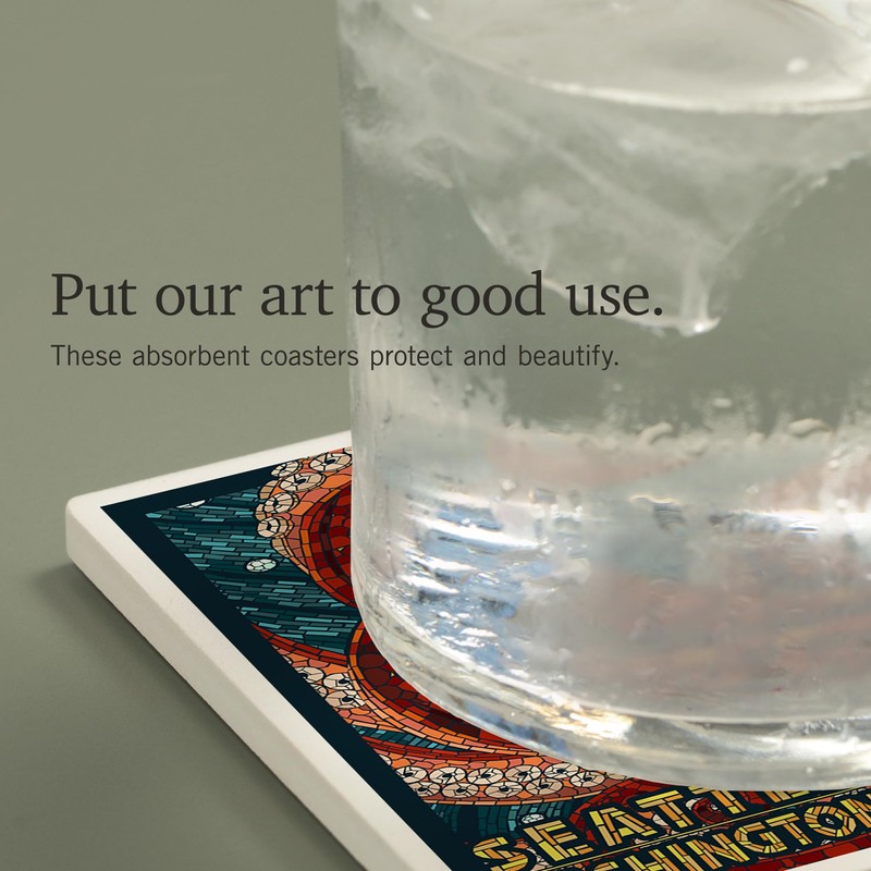 Lantern Press Seattle, Washington, Octopus Mosaic (Absorbent Ceramic Coaster, Single,