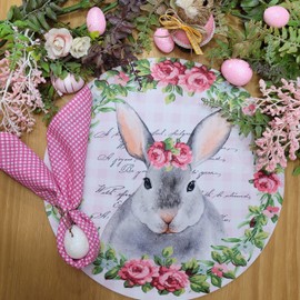 Maison Charlô Juego de 4 fundas a cuadros de rosa de Pascua para manteles individuales redondos de 14 pulgadas de diámetro, poliéster para mesa de cocina, mesa de comedor lavable