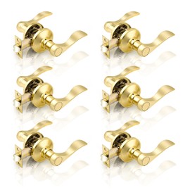 Gobrico Wave Door Levers Passage Door Locksets in Polished Brass for Interior Doors Hallway Closet Left/Right-Handed Door Knobs 6 Pack