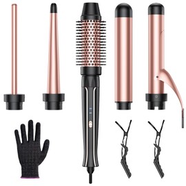 Vylto 5 in 1 Curling Iron Set-Instant Heat Hair Curling Wand Set with Curling Brush,4 Interchangeable Ceramic Wands (0.35-1.25”) and Heat Protective Glove & 2 Clips for Girls and Women