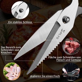 Plys Kitchen Scissors Stainless Steel Cooking Scissors for Kitchen: Heavy Duty All-Purpose Scissors Sharp Poultry Scissors for Chicken, Poultry, Fish, Meat, Herbs