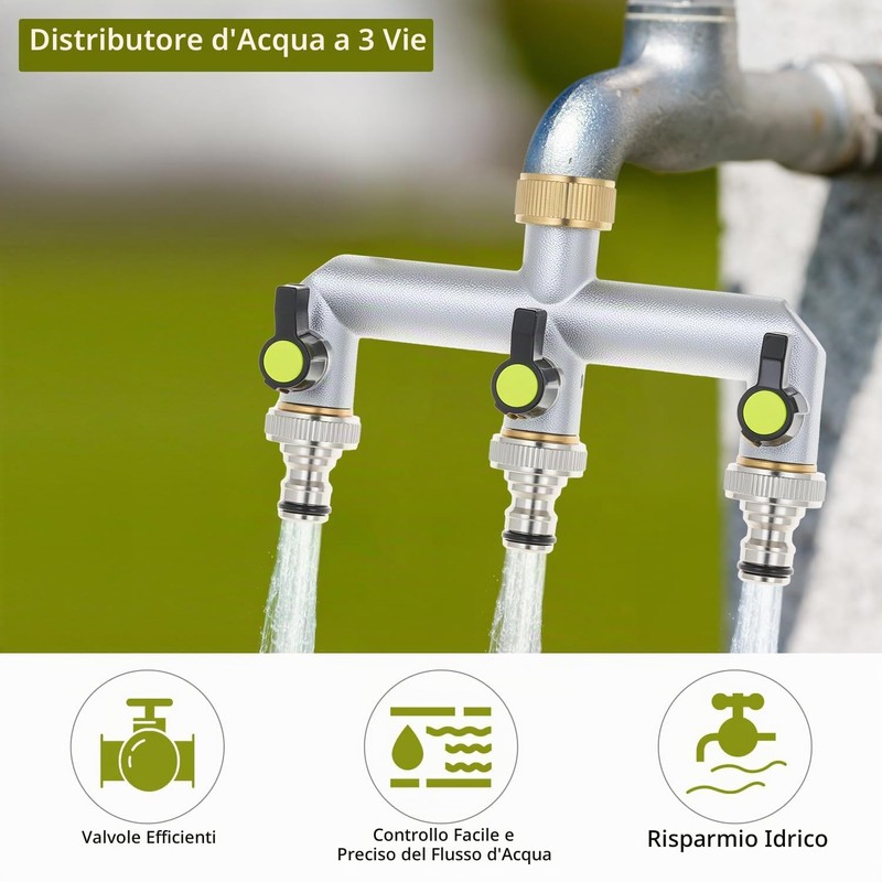 QWORK® Distributore acqua di rubinetto a 3 vie, sdoppiatore rubinetto