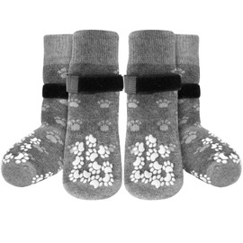 Anti-Slip Dog Socks Prevent Licking Paws,Dog Socks with Grippers for Senior Dogs Walk on Hardwood Floor,Dog Grippers with Strong Traction,Dog Essentials,Grey 2 Pairs,S