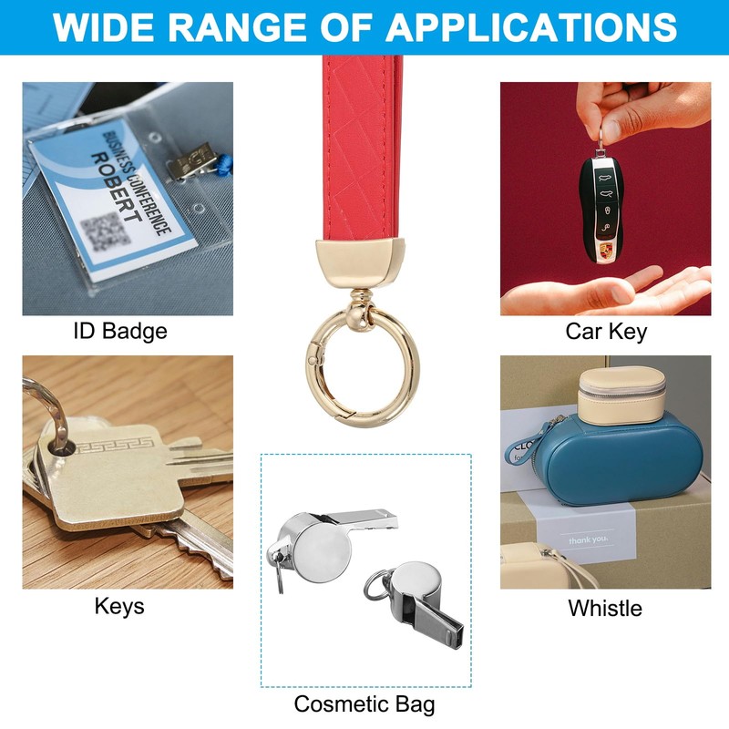 [PATIKIL] レザーリストレットキーチェーン キーチェーンホルダーキーフォブリ ストバンド 2つ キーリングと紛失防止Dリング付き 男性用女性用財布車キー用 金色/レッド