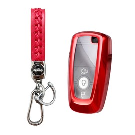 MEDZUK 5 colours: compatible with Ford Ranger, Wildtrak, Raptor 2013-2022, 2023 car key case with key ring accessories (red)