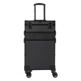 Headery Rolling Makeup Case Make Up Suitcase Cosmetic Trolley with Adjustable LED Light,Lockable Makeup Storage Organizer Tool Box Hairdressing Trolley Luggage Case,Black (4 Tier)