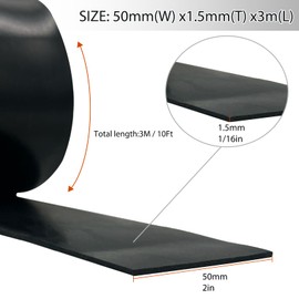 Rubber Strip 50mm(W) x1.5mm(T) x3m(L) Neoprene Rubber Sheet Solid Rubber Rolls for DIY, Washers, Crafts, Pads, Flooring Protection, Supports, Leveling, Weather Seal