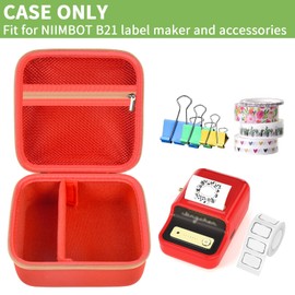 ALKOO Case Compatible with NIIMBOT B21 Label Maker Wireless Thermal Label Printer, Holder for Inkless Label Maker & Labeling Tapes Refills, with Mesh Pocket for Cable Accessories (Red)