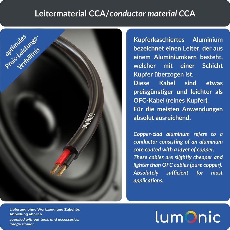 Lumonic Speaker Cable 10 m Black Round CCA HiFi Speaker