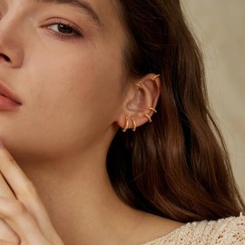 J.Fée 6 Pairs of Small Women's Earrings Set, Hypoallergenic, Hoop Earrings, Gold and Silver 925 Hoop Earrings, Silver 925 Earrings, Gold Jewellery, Women, Gifts for Women, 6 7 8 9 10 12 mm, Silver