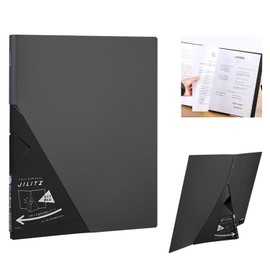 Self-Standing A4 Folder Organiser, 10 Inner Pockets, Standing Folder, A4 Folder with Baffle, Plastic Folder for Notes, Documents, Pictures (Black)